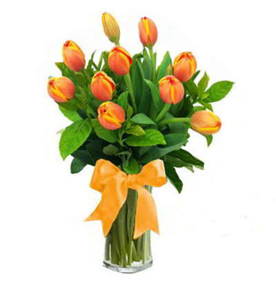 Jarrón 10 Tulipanes naranjas